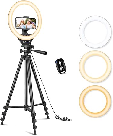 Ring Light with 50'' Extendable Tripod Stand, LED Circle Lights with Phone Holder Ring Light with 50'' Extendable Tripod Stand, LED Circle Lights with Phone Holder